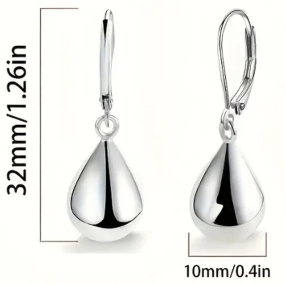 925 Sterling Silver - Teardrop - Shaped Polished Dangle Earrings - Picture 3 of 3